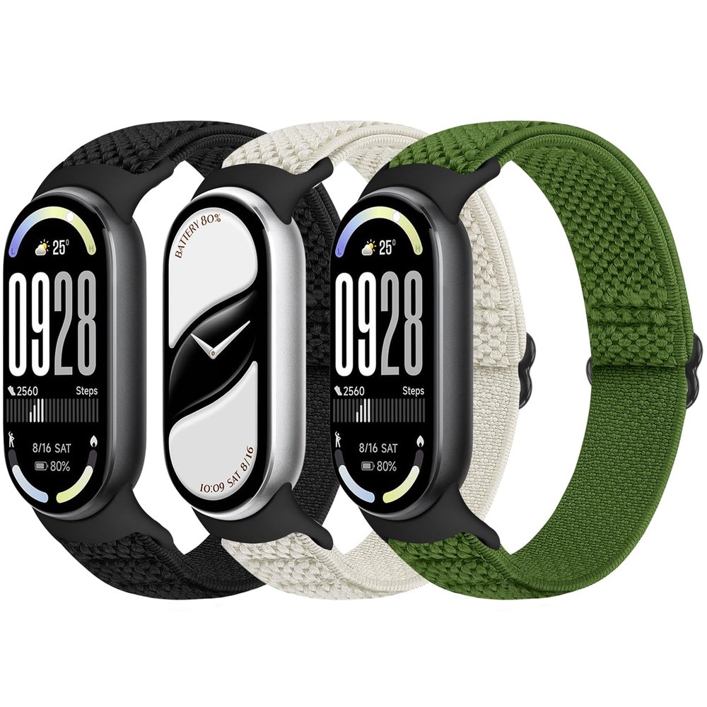 Bcuckood Elastic Bands Compatible with Xiaomi Smart Band 10/9/8 for Women Men, Stretchy Solo Loop Soft Nylon Elastic Strap Replacement Wristband for Xiaomi Mi Band 10/9/83 PCS
