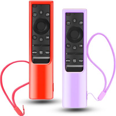 2Pack Cover for Samsung Solar Remote, Case Compatible with Samsung Smart TV Remote Control Universal Silicone Skin Sleeve with Lanyard Red Purple