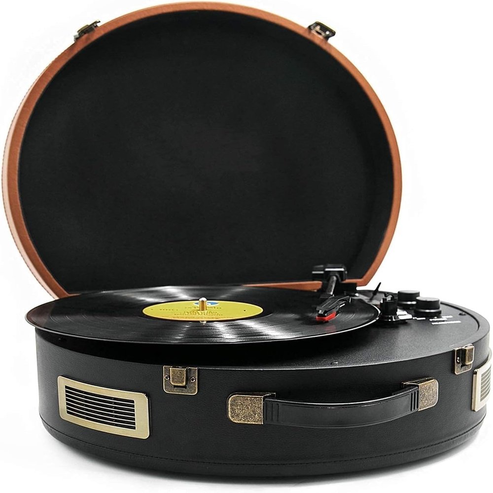 LEONYS Record Player, Portable Suitcase Record Player, 3-Speed Belt-Driven Turntable with Built-in Speakers,Support USB Playback/RC