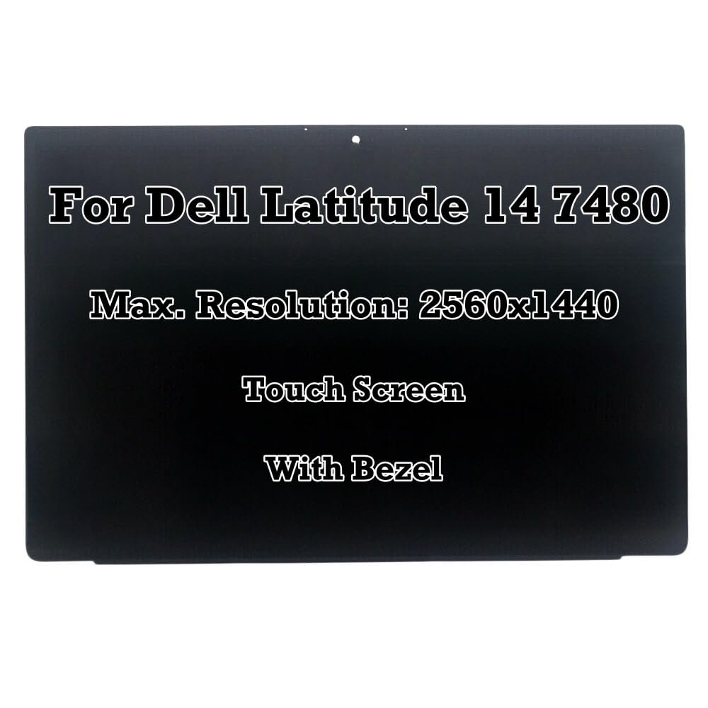 14.0" Replacement for Dell Latitude 14 7480 QHD 2560x1440 LCD LED Touch Screen Display Digitizer Assembly with Bezel