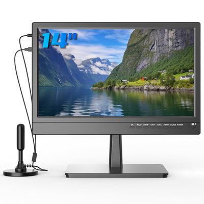 Feihe 14 Inch Small TV - HD Kitchen TV with ATSC Tuner, HDMI/USB/VGA, Built-in Stand and Remote Control, Suitable for RV, Camping, and Offices(No Smart TV)