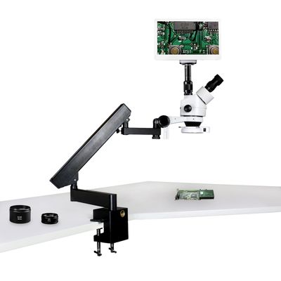 Vision Scientific VS-7FZ-IFR07-RET11.6 Simul-Focal Trinocular Zoom Stereo Microscope,10xWF,3.5x-90xMagnification,0.5X&2xAuxiliary Lens,Articulating Arm Clamp Stand,11.6 Screen Display with 5MP Camera