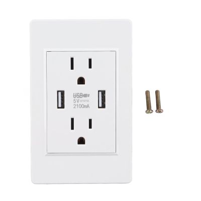 USB Wall Charger Outlet, 2 USB Ports 5V 2100mA 2 US Plug Outlets AC110 to 220V USB Wall Outlet Receptacles for Living Room, Bedroom, Kitchen