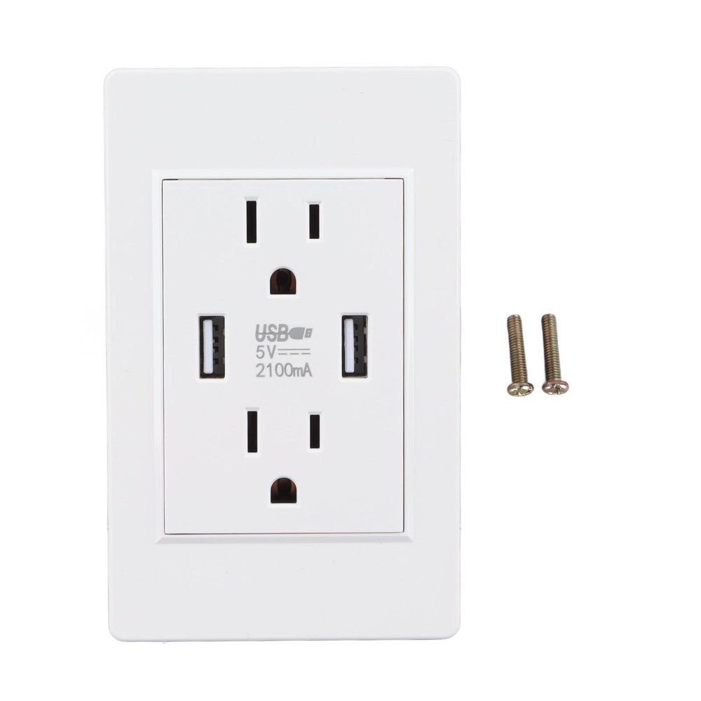 USB Wall Charger Outlet, 2 USB Ports 5V 2100mA 2 US Plug Outlets AC110 to 220V USB Wall Outlet Receptacles for Living Room, Bedroom, Kitchen