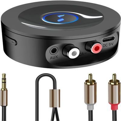 Bluetooth 5.2 Receiver for Home Stereo AUX Adapter for HiFi Music Streaming, Wired Speakers, with AUX 3.5mm/RCA, Long Range,Low Latency and HD Audio