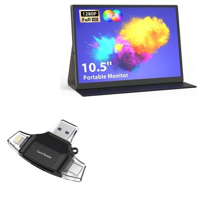 BoxWave Smart Gadget Compatible with Miktver Portable Monitor (10.5 in) - AllReader SD Card Reader, microSD Card Reader SD Compact USB - Jet Black