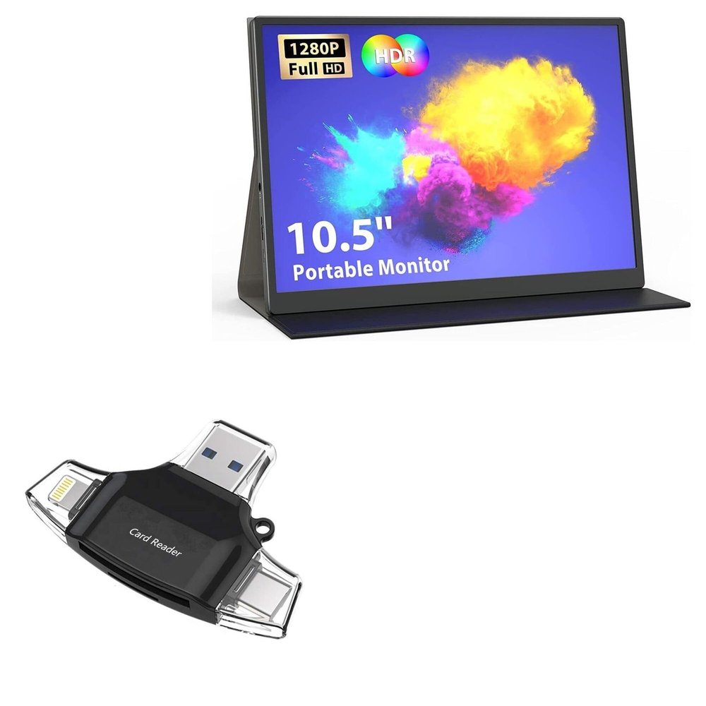 BoxWave Smart Gadget Compatible with Miktver Portable Monitor (10.5 in) - AllReader SD Card Reader, microSD Card Reader SD Compact USB - Jet Black