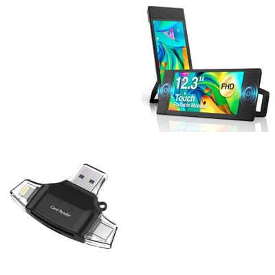 BoxWave Smart Gadget Compatible with Kefeya L1 Touch Portable Monitor (12.3 in) - AllReader SD Card Reader, microSD Card Reader SD Compact USB - Jet Black