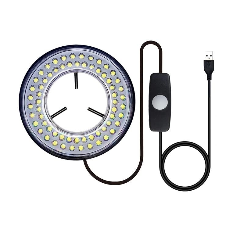Light Microscope LED Ring Illuminator, USB Adjustable LED Ring Light for Industry Monocular Binocular Trinocular Stereo Microscope & Camera (64 LED)
