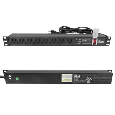 Tecmojo 1U Rack-Mount Horizontal 8-Outlet Power Strip UL Listed PDU with Surge Protection LED Indicators 6ft Cord Power Distribution for IT and Network Server Racks