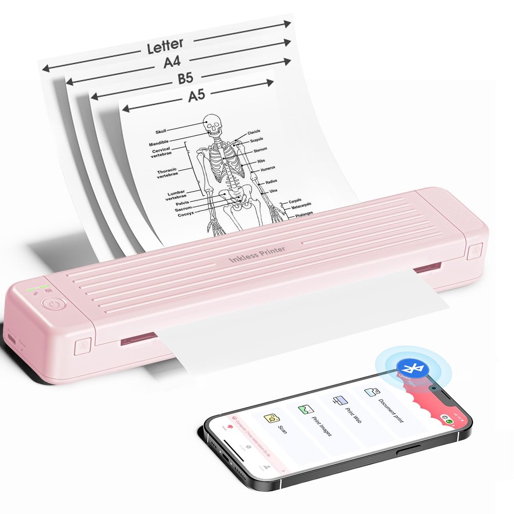 PokeLabel Mobile Portable Wireless Printer, P831 Portable Thermal Transfer Printer, Bluetooth & Inkless, 300DPI, Support US Letter/A4/A5/B5 Plain Paper, Ideal for Business Travel
