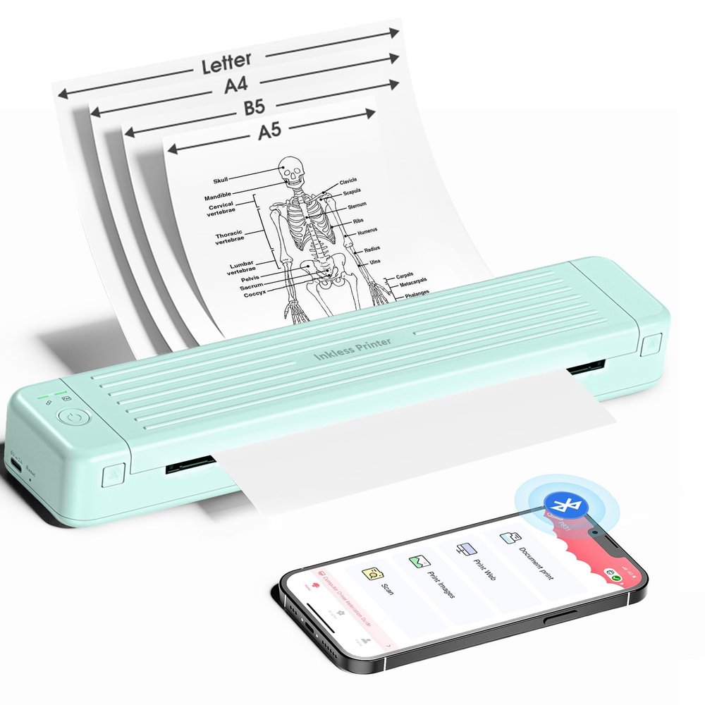 PokeLabel Mobile Portable Wireless Printer, P831 Portable Thermal Transfer Printer, Bluetooth & Inkless, 300DPI, US Letter/A4/A5/B5 Plain Paper Compatibility, Ideal for Business Travel
