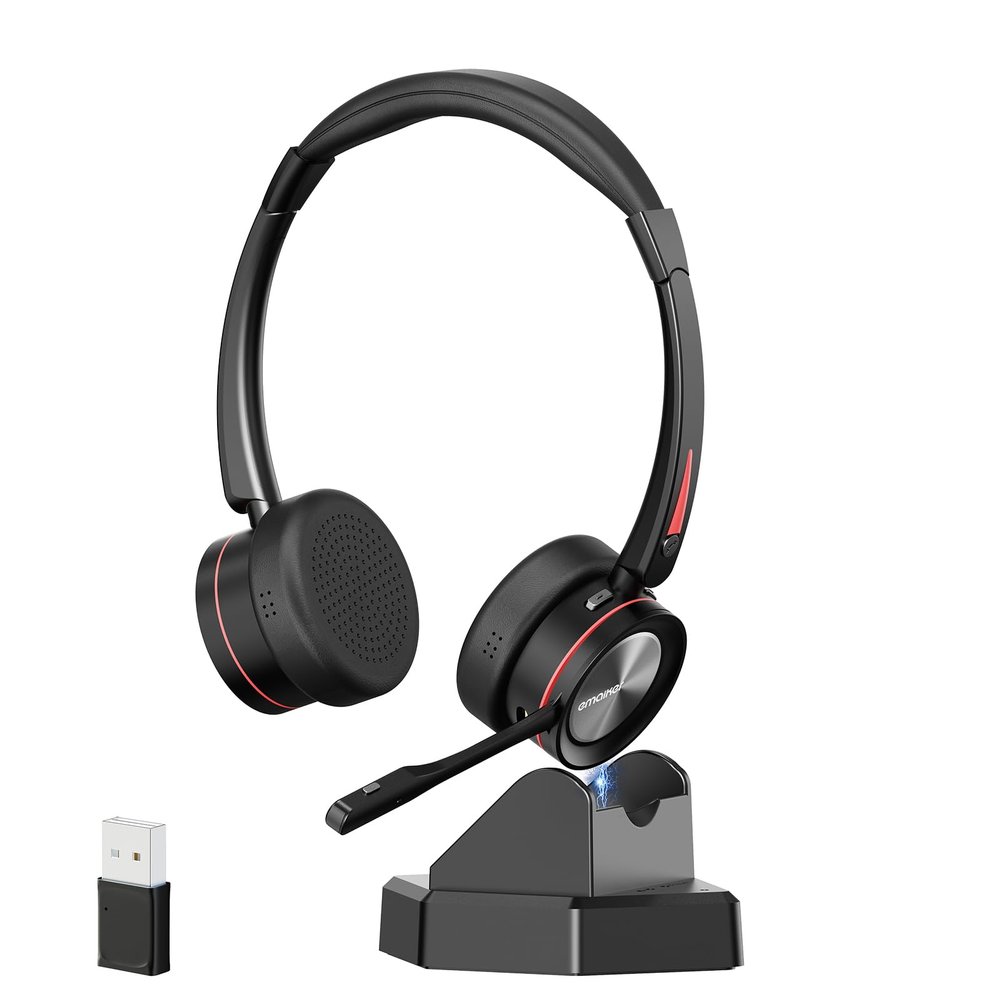 ENC Wireless Headset with Microphone for PC, Bluetooth V5.2 Computer Headset with Noise Cancelling Mic, USB Dongle & Mute Button for Office Work/Cell Phones/Driver/Call Center/Teams/Zoom/Meeting