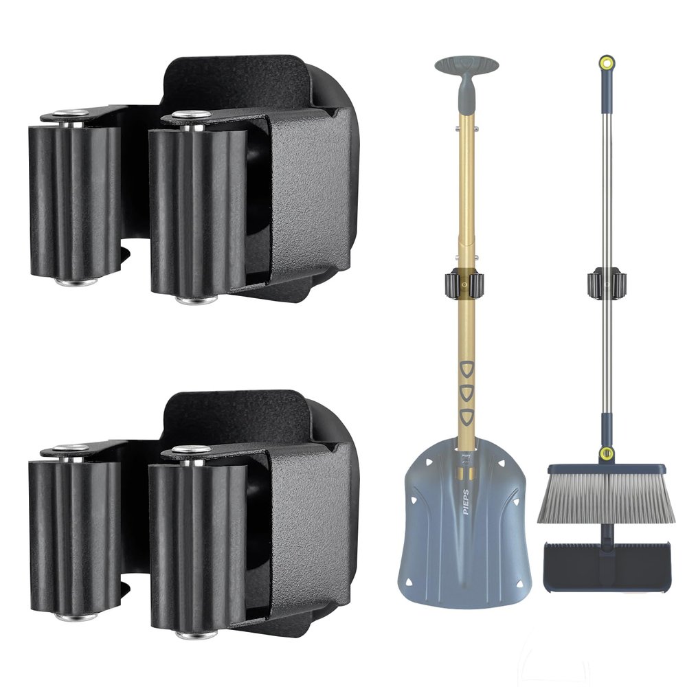 MagitcSee Upgraded Magnetic Broom and Mop Holder Wall Mount, Space-Saving Heavy Duty No Drill Over the Door Broom Gripper RV Camper Wall Organizer,Black,2 Pcs