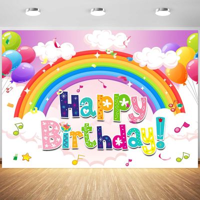 10x6.5ft Rainbow Birthday Backdrop for Girls Rainbow Party Photography Background Kids Happy Birthday Party Banner Cake Table Decorations Supplies Photo Booth Props