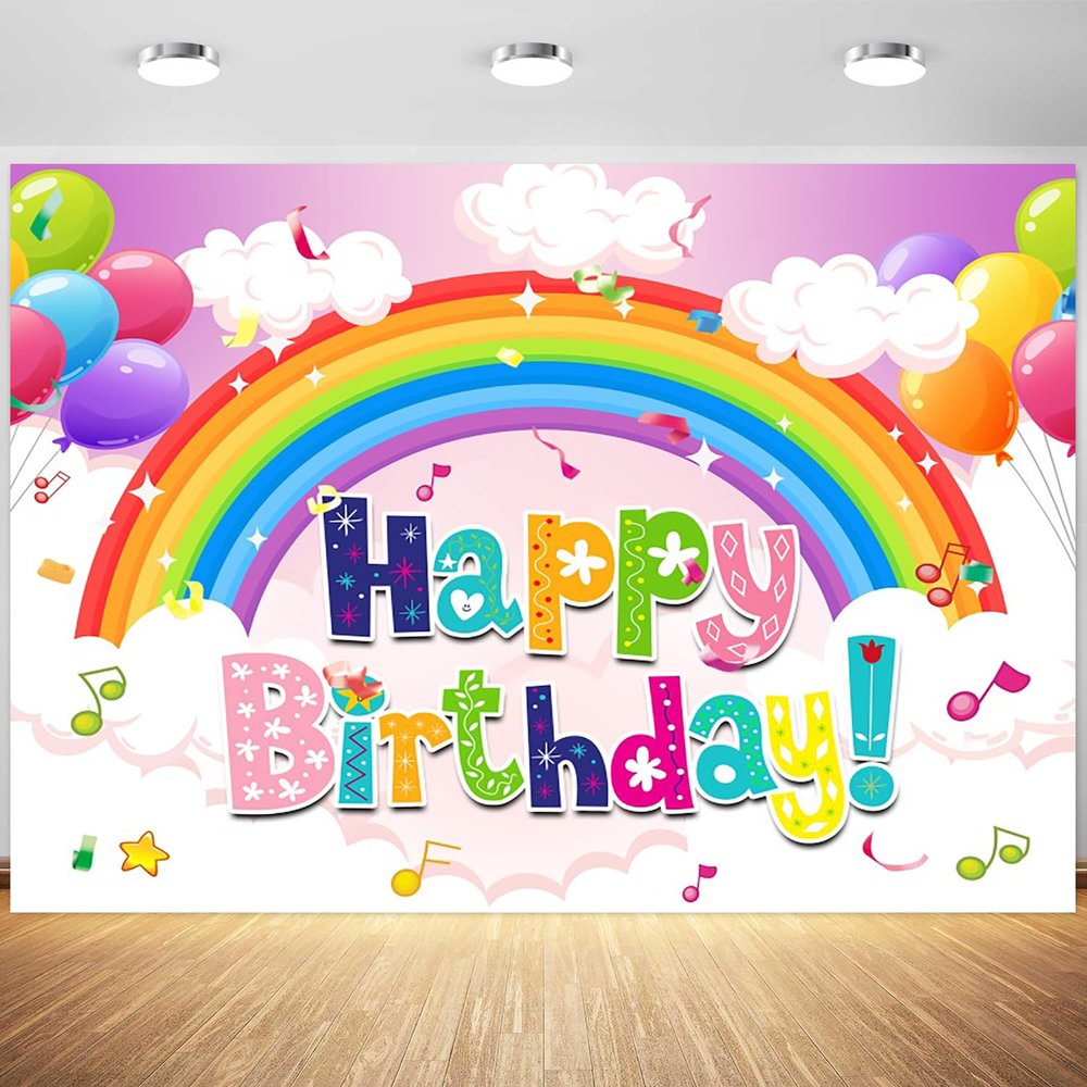 10x6.5ft Rainbow Birthday Backdrop for Girls Rainbow Party Photography Background Kids Happy Birthday Party Banner Cake Table Decorations Supplies Photo Booth Props