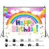 10x6.5ft Rainbow Birthday Backdrop for Girls Rainbow Party Photography Background Kids Happy Birthday Party Banner Cake Table Decorations Supplies Photo Booth Props view 2