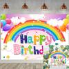 10x6.5ft Rainbow Birthday Backdrop for Girls Rainbow Party Photography Background Kids Happy Birthday Party Banner Cake Table Decorations Supplies Photo Booth Props view 3