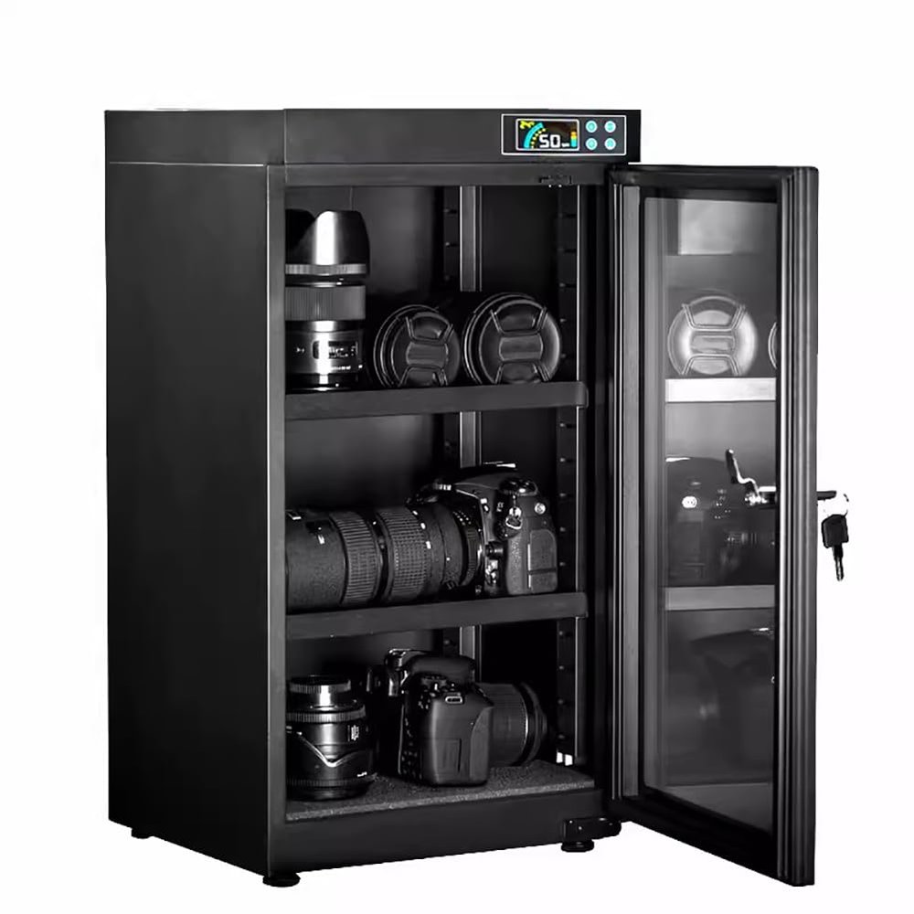 JJoias 55L Electronic Electronic Drying Cabinet, Large-Capacity Photography Accessories Storage Cabinet, Home Camera Dehumidification Drying Box, Sealed Box, Tempered Glass, Built-In LED Light