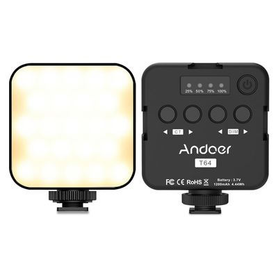 Andoer T64 Pocket Led Light Mini Video Lamp Photography Light 2500K-9000K200K Color Temperature CRI95 with 64pcs Beads 3 Cold Shoe Mounts for Live Streaming Home Studio Comercial Photography