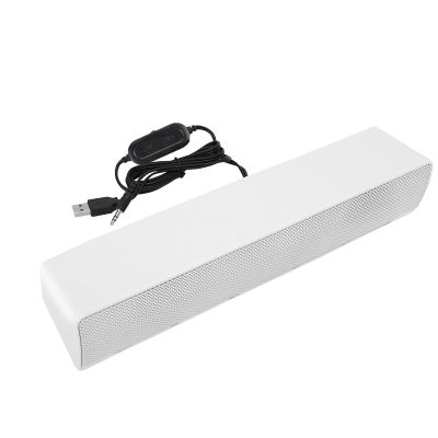 Estink PC Soundbar, Plastic USB Wired Stereo Soundbar Music Player Bass Surround Sound Box with 3.5mm Input for Desktop Laptop Tablet PC Smartphones, 12.6 x 2.5 x 2.7inch (White)