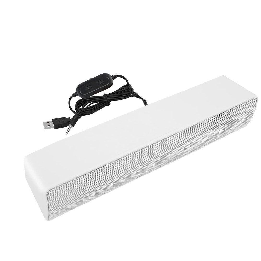Estink PC Soundbar, Plastic USB Wired Stereo Soundbar Music Player Bass Surround Sound Box with 3.5mm Input for Desktop Laptop Tablet PC Smartphones, 12.6 x 2.5 x 2.7inch (White)