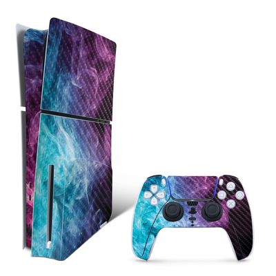 MightySkins Carbon Fiber Skin for PS5 PlayStation 5 Slim Disc Edition Bundle - Mystic Smoke Protective, Durable Textured Carbon Fiber Finish Easy to Apply Made in The USA