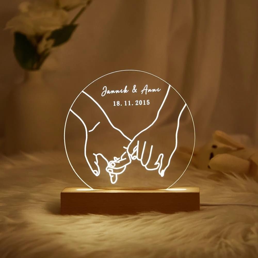IZI POD Personalized LED Lamp, Custom Night Light as Valentines Day, Custom Night Light with Anniversary, Valentine's Day, Gift for Him, Wedding, Engagement, Couples,Bedroom, Custom Name and Date