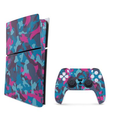 MightySkins Skin Compatible with Playstation 5 Slim Digital Edition Bundle - Cool Blue Pink Camo | Protective, Durable, and Unique Vinyl Decal wrap Cover | Easy to Apply | Made in The USA