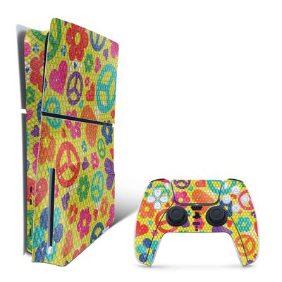 MightySkins Glossy Glitter Skin Compatible with Playstation 5 Slim Disk Edition Bundle - Peace Cloth | Protective, Durable High-Gloss Glitter Finish | Easy to Apply | Made in The USA