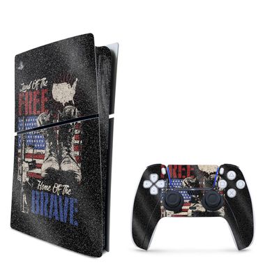 MightySkins Glossy Glitter Skin Compatible with Playstation 5 Slim Digital Edition Bundle - Land of The Free | Protective, Durable High-Gloss Glitter Finish | Easy to Apply | Made in The USA