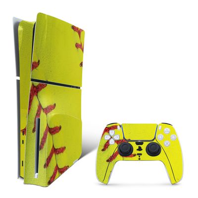 MightySkins Skin Compatible with PlayStation 5 Slim Disk Edition Bundle - Softball Closeup | Protective, Durable, and Unique Vinyl Decal wrap Cover | Easy to Apply | Made in The USA