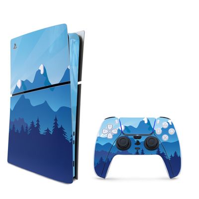 MightySkins Skin Compatible with Playstation 5 PS5 Slim Digital Edition Bundle - Blue Mountains | Protective, Durable, and Unique Vinyl Decal wrap Cover | Easy to Apply | Made in The USA