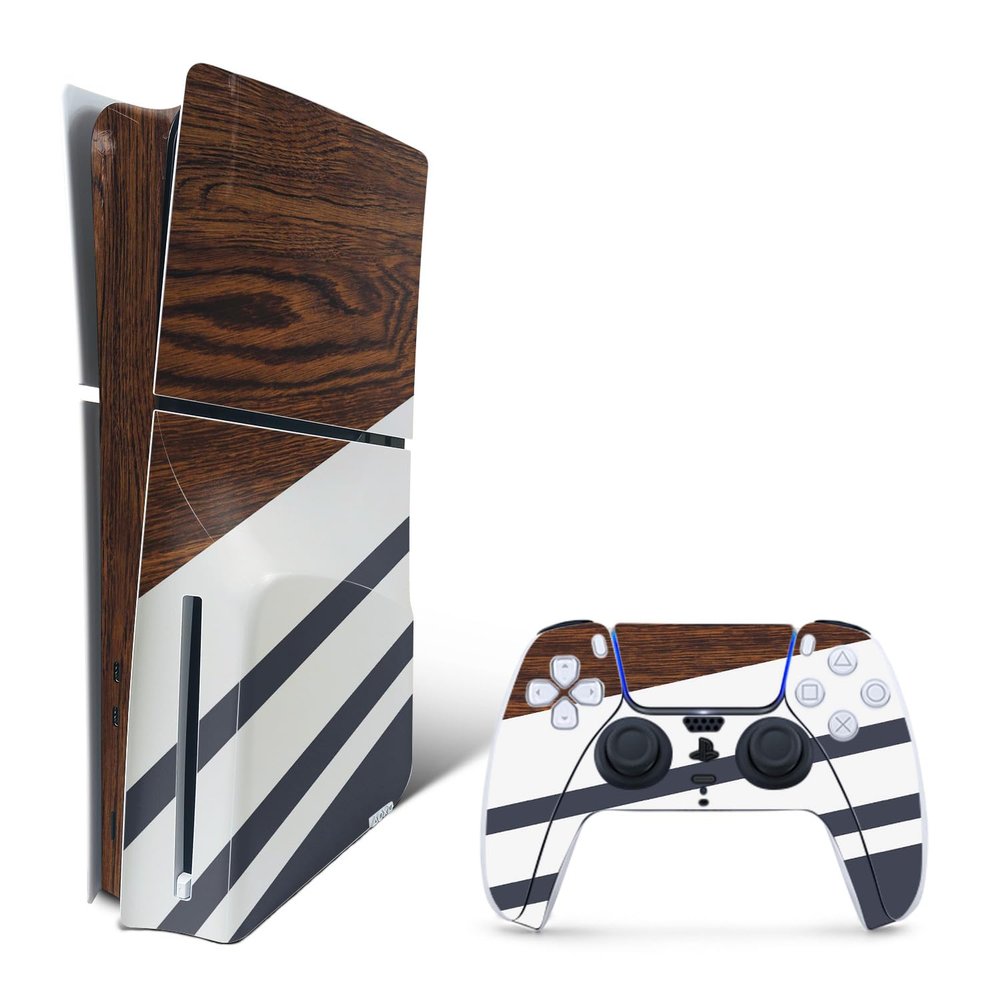 MightySkins Skin Compatible with PlayStation 5 Slim Disk Edition Bundle - Wood Formal | Protective, Durable, and Unique Vinyl Decal wrap Cover | Easy to Apply | Made in The USA