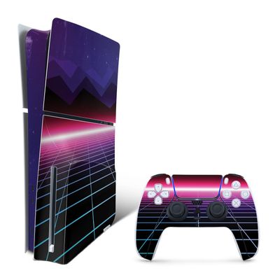 MightySkins Skin Compatible with PlayStation 5 Slim Disk Edition Bundle - Synthwave | Protective, Durable, and Unique Vinyl Decal wrap Cover | Easy to Apply | Made in The USA