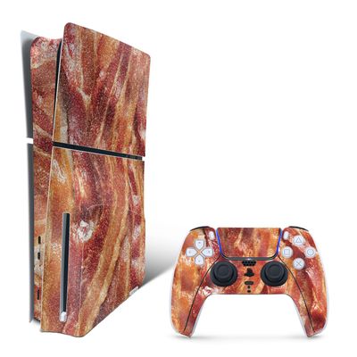 MightySkins Glossy Glitter Skin Compatible with Playstation 5 Slim Disk Edition Bundle - Crispy Bacon | Protective, Durable High-Gloss Glitter Finish | Easy to Apply | Made in The USA