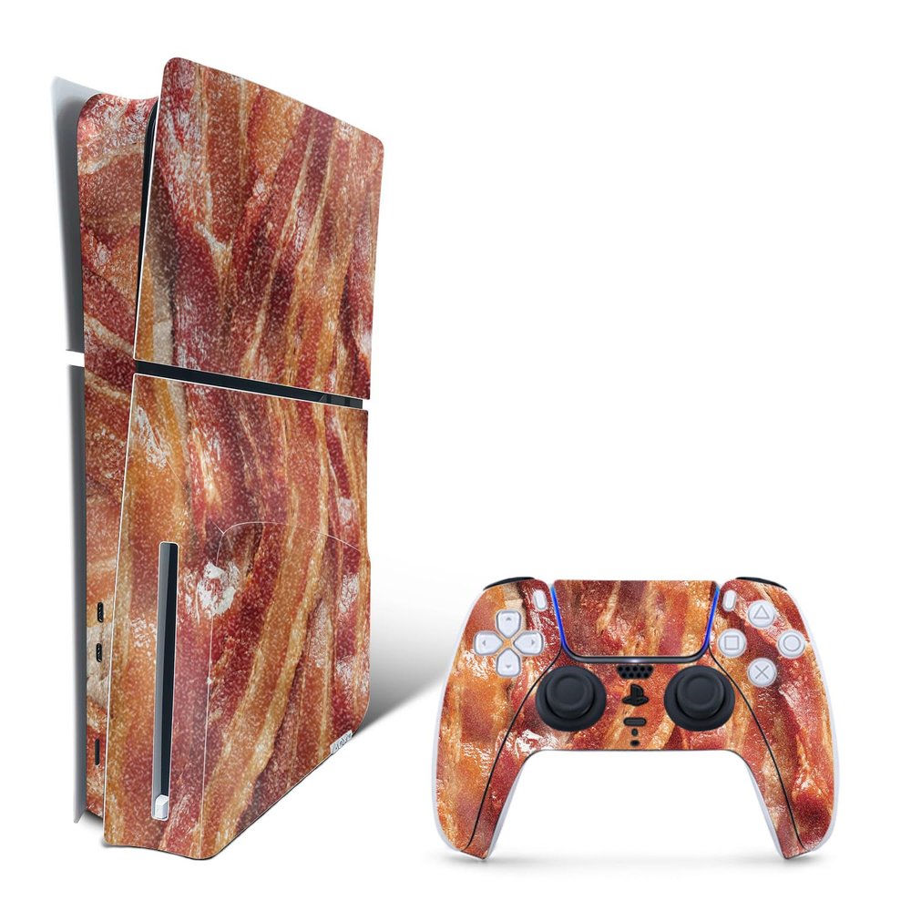 MightySkins Glossy Glitter Skin Compatible with Playstation 5 Slim Disk Edition Bundle - Crispy Bacon | Protective, Durable High-Gloss Glitter Finish | Easy to Apply | Made in The USA