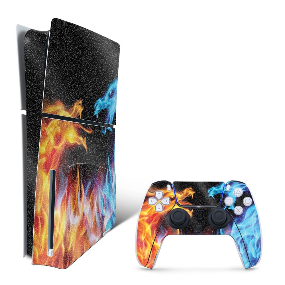 MightySkins Glossy Glitter Skin Compatible with Playstation 5 Slim Disk Edition Bundle - Dueling Dragons | Protective Durable High-Gloss Glitter Finish | Easy to Apply | Made in The USA