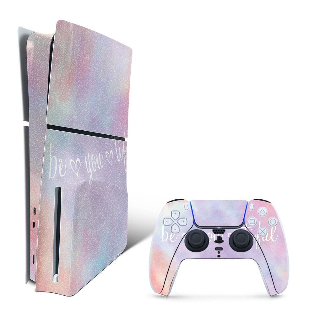MightySkins Glossy Glitter Skin Compatible with Playstation 5 Slim Disk Edition Bundle - BeYouTiful | Protective, Durable High-Gloss Glitter Finish | Easy to Apply & Change Styles | Made in The USA