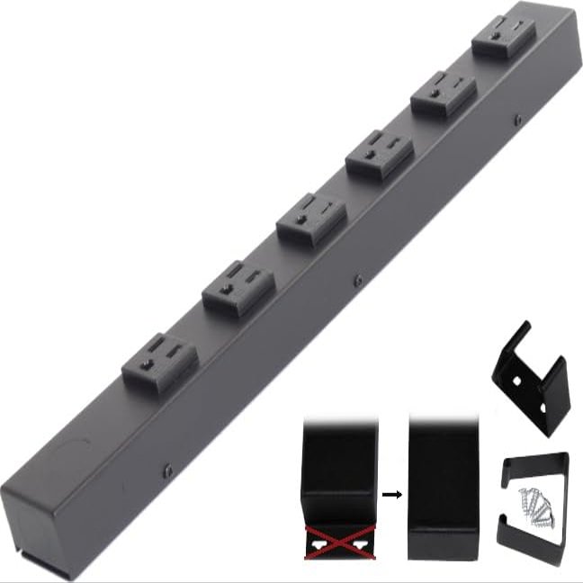 16 Hardwired Power Strip (NO Power Cord), 6 Vertical Tamper Resistant Outlets (NEMA 5-15R - NOT 20Amp), NO Ears (Without mounting tabs on Both Ends), Black