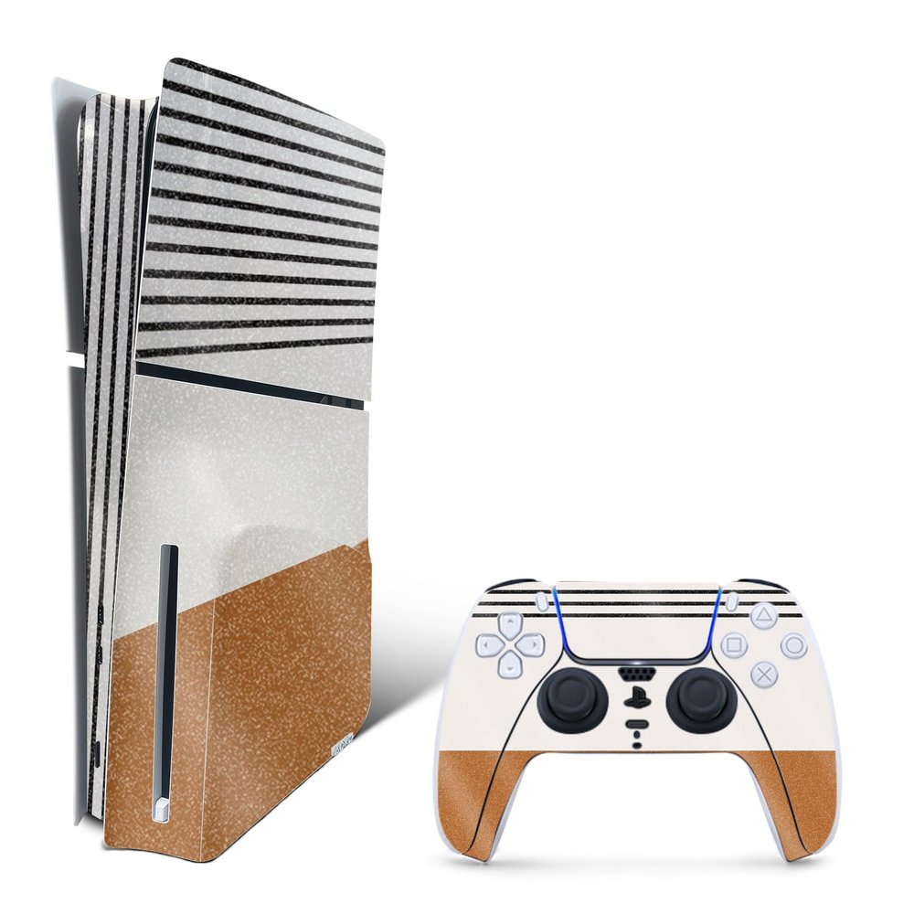 MightySkins Glossy Glitter Skin Compatible with Playstation 5 Slim Disk Edition Bundle - Neutral Stripes | Protective Durable High-Gloss Glitter Finish | Easy to Apply | Made in The USA