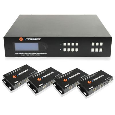 4x4 4K60Hz HDMI HDBaseT Matrix Extender Switcher (2U) | Supports HDMI 2.0, HDCP 2.2, Compatible w/HDR & Dolby Vision | 4 PoC Receivers, Control App by J-Tech Digital [JTECH-MXT40]