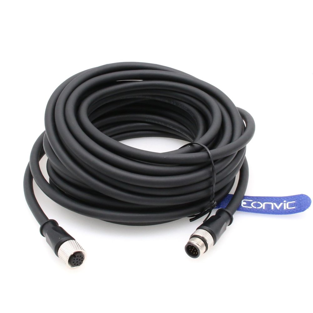 Eonvic M12 A-Code 12 Pin Male to Female High Flexible Cable for Cognex Camera Actuators Sensors Industrial Ethernet Fieldbus (20M)