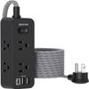 Black Power Strip Surge Protector, BESHON 5Ft Extension Cord, 6 Outlets with 3 USB Ports(1 USB C Outlet), 3-Side Outlet Extender, Wall Mount, Compact for Travel, Home, College Dorm Room, and Office view 1