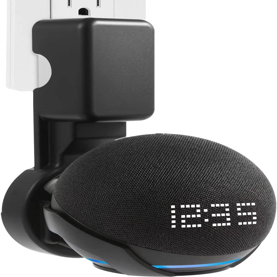 Compatible with Amazon Echo Pop Holder, Echo Pop Stand, Echo Pop Wall Mount with Integrated Cable Management, No Screws Required, Speaker Accessory Rack (Black, WL-802), 1 Piece