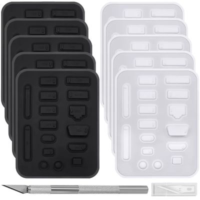 DKARDU Anti-Dust Cover Plug Set, 10 Types of Laptop Computer Smartphone Port Dust Caps Stoppers for TV, Laptop, Computer, with Craft Knife (10 Set, Black & White)