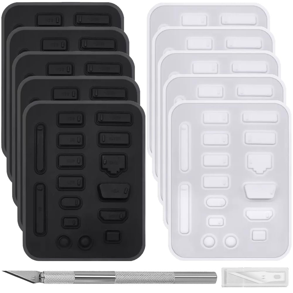 DKARDU Anti-Dust Cover Plug Set, 10 Types of Laptop Computer Smartphone Port Dust Caps Stoppers for TV, Laptop, Computer, with Craft Knife (10 Set, Black & White)