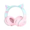 YOYOTUNE Bluetooth Kids Headphones,Cat Ear LED Light Up Kids Wireless Headphones,Bluetooth 5.1&Stereo Sound, Foldable,Adjustable Headband,Children Headphone with Microphone for School/Tablet (Pink) view 1