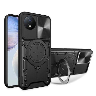 Pzwoxukhov Case Compatible with itel S23,Bracket Shell with Slide Camera Lens Cover Case Compatible with itel S23 S665L Case Black