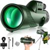 Outdoor 12x50 Magnification Monocular Waterproof Telescope Green,Monocular Telescope HD Monocular with Smartphone Adapter Monocular Telescope for Hunting Wildlife Bird Watching Travel Camping Hiking view 2